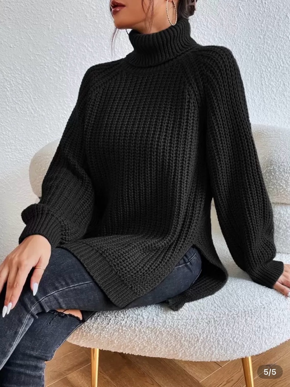 Black Turtleneck Chunky Knit Sweater - Women's Cozy Pullover NWOT - Picture 5 of 5